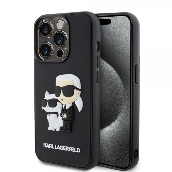 Karl Lagerfeld iPhone 15 Pro Skal 3D Rubber Karl & Choupette Svart