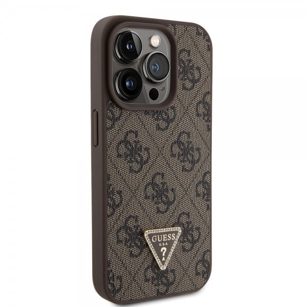 Guess iPhone 15 Pro Skal 4G Metal Triangle Strass Brun