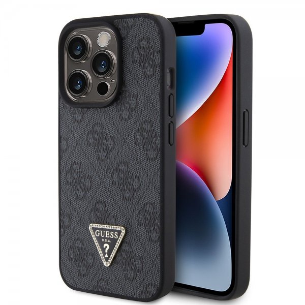 Guess iPhone 15 Pro Skal 4G Metal Triangle Strass Svart