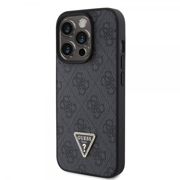 Guess iPhone 15 Pro Skal 4G Metal Triangle Strass Svart
