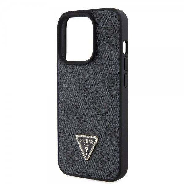 Guess iPhone 15 Pro Skal 4G Metal Triangle Strass Svart