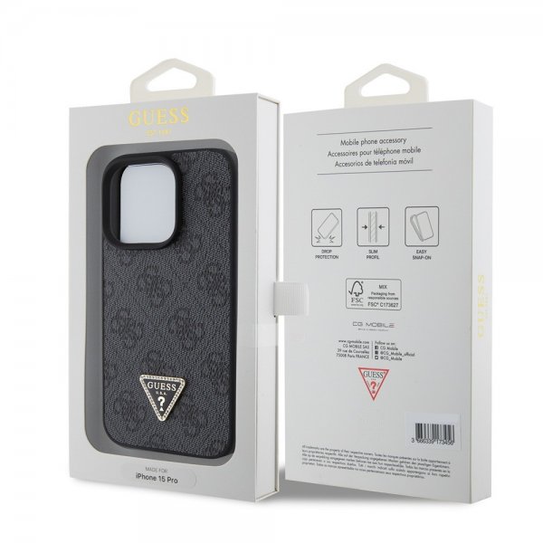 Guess iPhone 15 Pro Skal 4G Metal Triangle Strass Svart