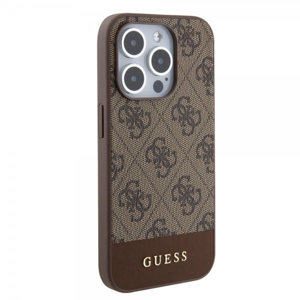 Guess iPhone 15 Pro Skal Bottom Stripe MagSafe Brun