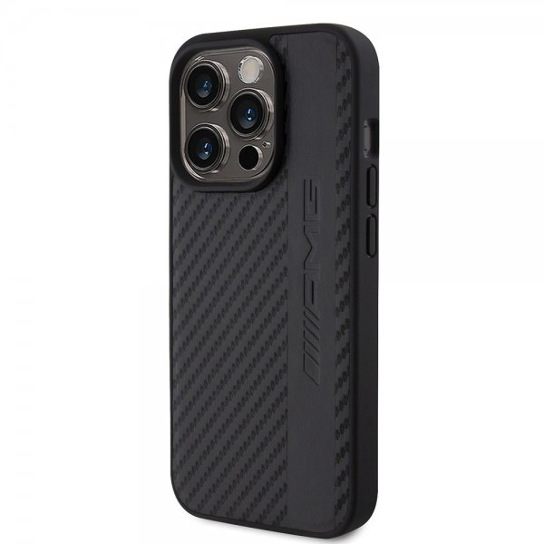 Mercedes Benz iPhone 15 Pro Skal Carbon Effect Leather Stripe AMG Svart