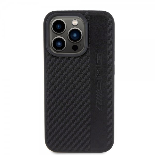 Mercedes Benz iPhone 15 Pro Skal Carbon Effect Leather Stripe AMG Svart