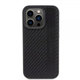 Mercedes Benz iPhone 15 Pro Skal Carbon Effect Leather Stripe AMG Svart