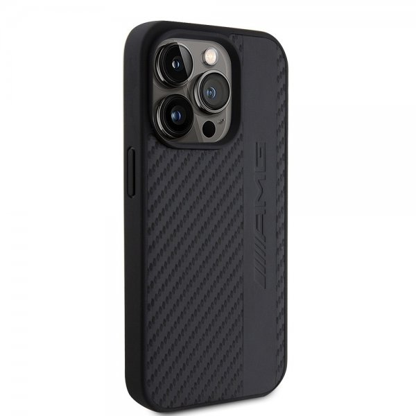 Mercedes Benz iPhone 15 Pro Skal Carbon Effect Leather Stripe AMG Svart