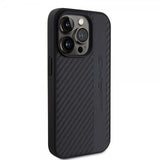 Mercedes Benz iPhone 15 Pro Skal Carbon Effect Leather Stripe AMG Svart