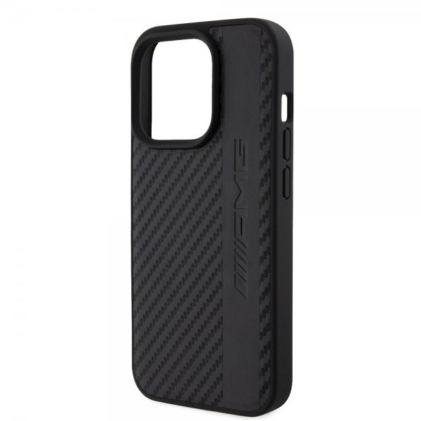 Mercedes Benz iPhone 15 Pro Skal Carbon Effect Leather Stripe AMG Svart