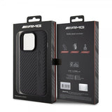 Mercedes Benz iPhone 15 Pro Skal Carbon Effect Leather Stripe AMG Svart