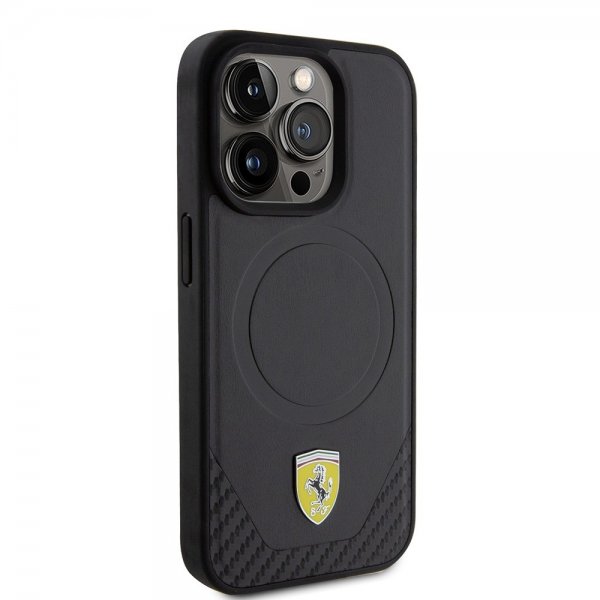 Ferrari iPhone 15 Pro Skal Carbon PU Leather MagSafe Svart