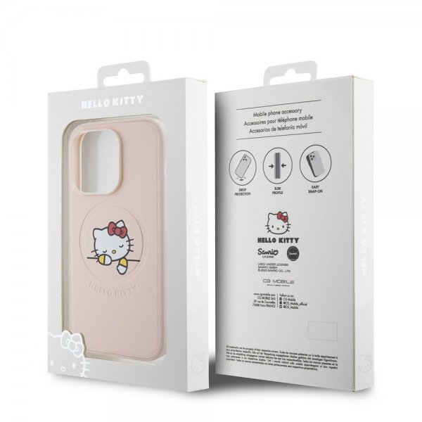 Hello Kitty iPhone 15 Pro Skal Debossed Logo MagSafe Rosa