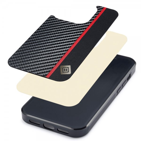 Lc.Imeeke iPhone 15 Pro Skal Kolfibertextur Röd Stripe Svart