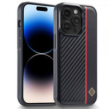 Lc.Imeeke iPhone 15 Pro Skal Kolfibertextur Röd Stripe Svart