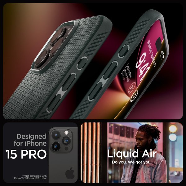 Spigen iPhone 15 Pro Skal Liquid Air Abyss Green