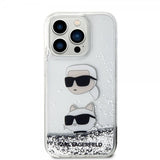 Karl Lagerfeld iPhone 15 Pro Skal Liquid Glitter Karl & Choupette Silver
