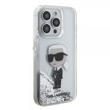 Karl Lagerfeld iPhone 15 Pro Skal Liquid Glitter NFT Karl Silver