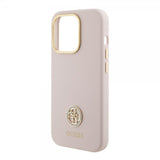 Guess iPhone 15 Pro Skal Liquid Silicone Metal Logo Rosa