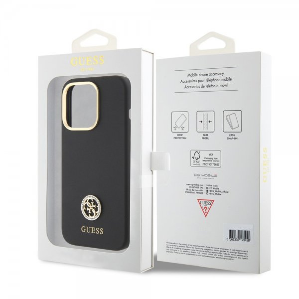 Guess iPhone 15 Pro Skal Liquid Silicone Metal Logo Svart