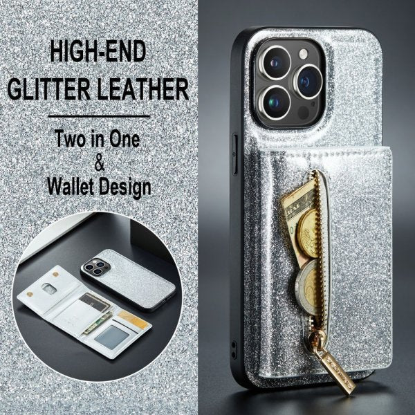 Dg.Ming iPhone 15 Pro Skal M3 Series Löstagbar Korthållare Glitter Silver