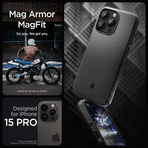 Spigen iPhone 15 Pro Skal Mag Armor MagFit Matte Black