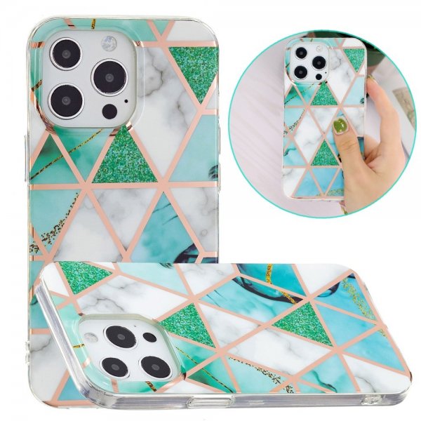 iPhone 15 Pro Skal Marmormönster Grön Vit
