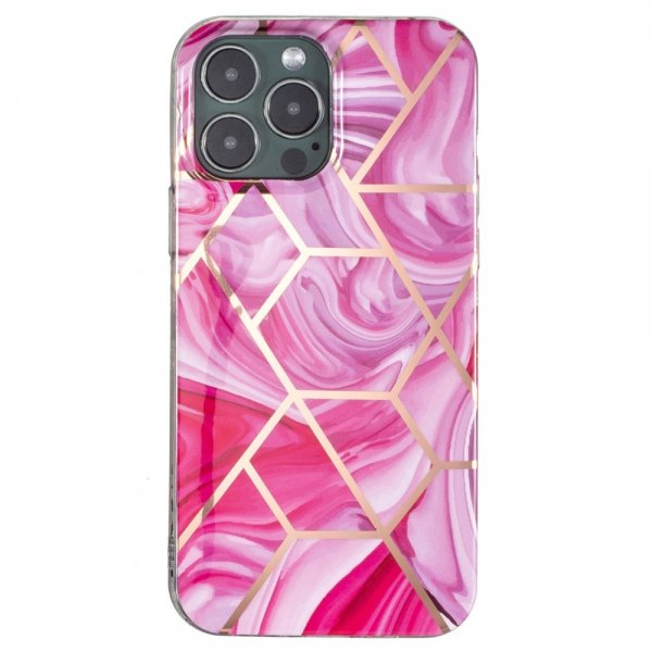 iPhone 15 Pro Skal Marmormönster Rosa Röd