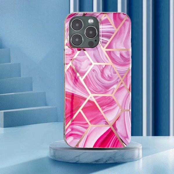 iPhone 15 Pro Skal Marmormönster Rosa Röd