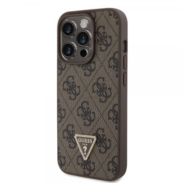 Guess iPhone 15 Pro Skal Metal Logo Strass Crossbody Strap Brun