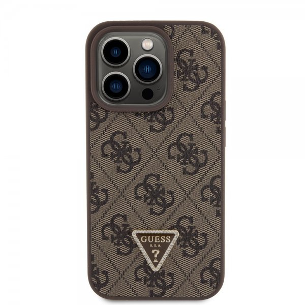 Guess iPhone 15 Pro Skal Metal Logo Strass Crossbody Strap Brun