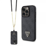 Guess iPhone 15 Pro Skal Metal Logo Strass Crossbody Strap Svart