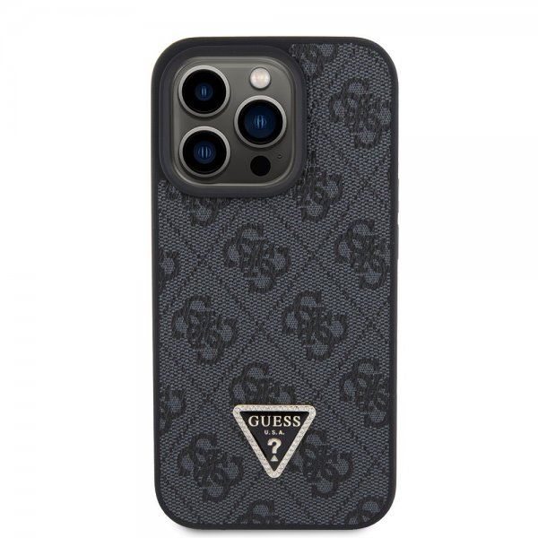 Guess iPhone 15 Pro Skal Metal Logo Strass Crossbody Strap Svart