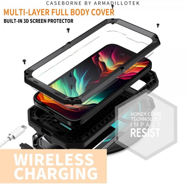 R-JUST iPhone 15 Pro Skal Metall Stöttåligt Kameraskydd Svart