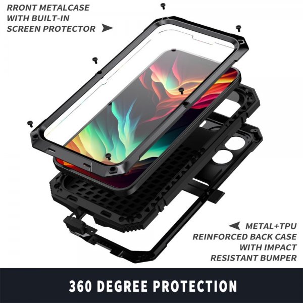 R-JUST iPhone 15 Pro Skal Metall Stöttåligt Svart