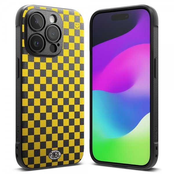 Ringke iPhone 15 Pro Skal Onyx Design Checkerboard Yellow