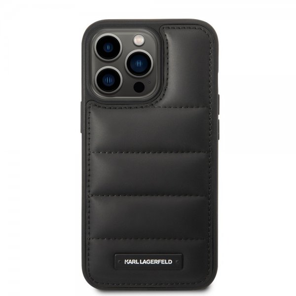 Karl Lagerfeld iPhone 15 Pro Skal Quilted Nylon Puffy Case Logo Plate Svart