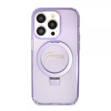 Guess iPhone 15 Pro Max Skal Ring Stand Glitter MagSafe Lila