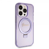 Guess iPhone 15 Pro Skal Ring Stand Glitter MagSafe Lila