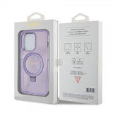 Guess iPhone 15 Pro Skal Ring Stand Glitter MagSafe Lila