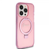 Guess iPhone 15 Pro Skal Ring Stand Glitter MagSafe Rosa
