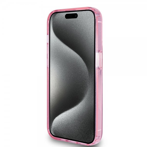 Guess iPhone 15 Pro Skal Ring Stand Glitter MagSafe Rosa