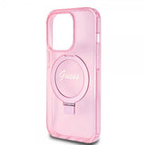 Guess iPhone 15 Pro Skal Ring Stand Glitter MagSafe Rosa