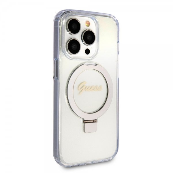 Guess iPhone 15 Pro Skal Ring Stand Glitter MagSafe Transparent