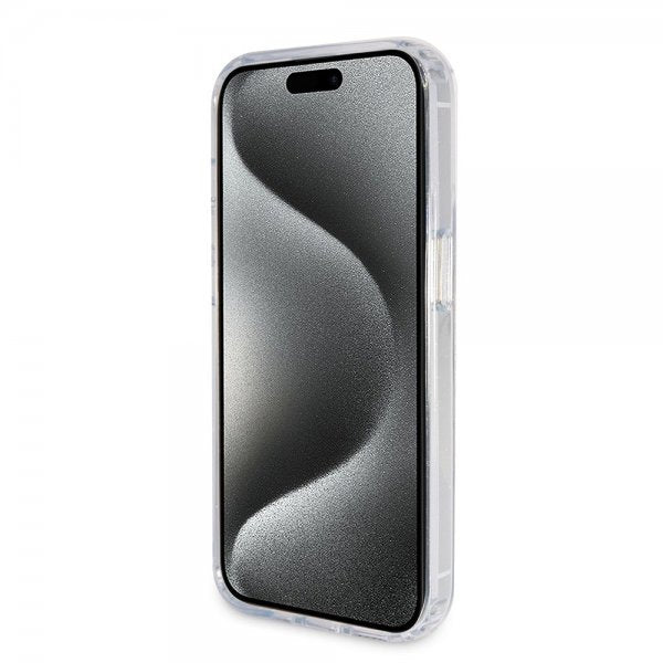 Guess iPhone 15 Pro Skal Ring Stand Glitter MagSafe Transparent