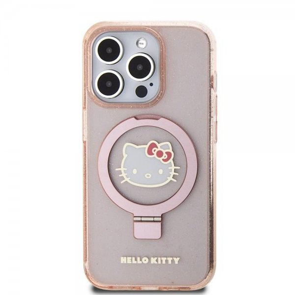 Hello Kitty iPhone 15 Pro Skal Ring Stand MagSafe Rosa