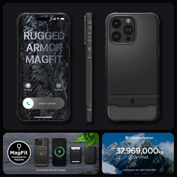 Spigen iPhone 15 Pro Skal Rugged Armor MagFit Matte Black
