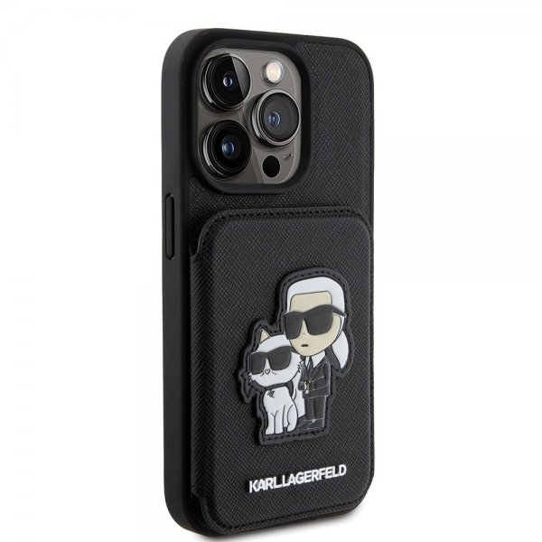 Karl Lagerfeld iPhone 15 Pro Skal Saffiano Card Slots & Stand Svart