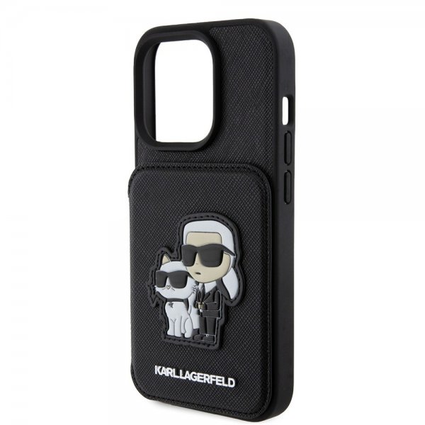 Karl Lagerfeld iPhone 15 Pro Skal Saffiano Card Slots & Stand Svart