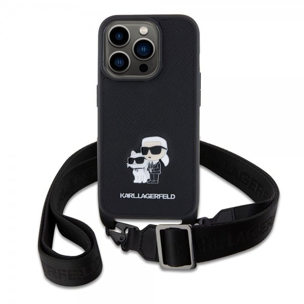 Karl Lagerfeld iPhone 15 Pro Skal Saffiano Karl & Choupette Crossbody Svart