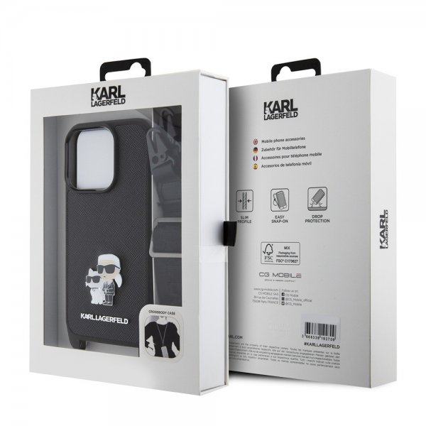 Karl Lagerfeld iPhone 15 Pro Skal Saffiano Karl & Choupette Crossbody Svart
